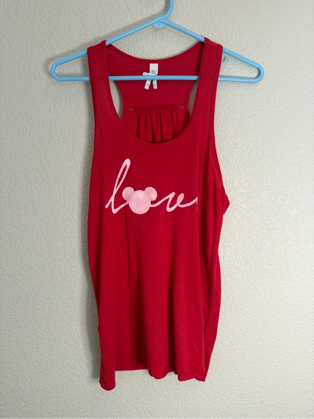 Bella Canvas Red Tank Top with Pink 'Love' Graphic XL Mickey